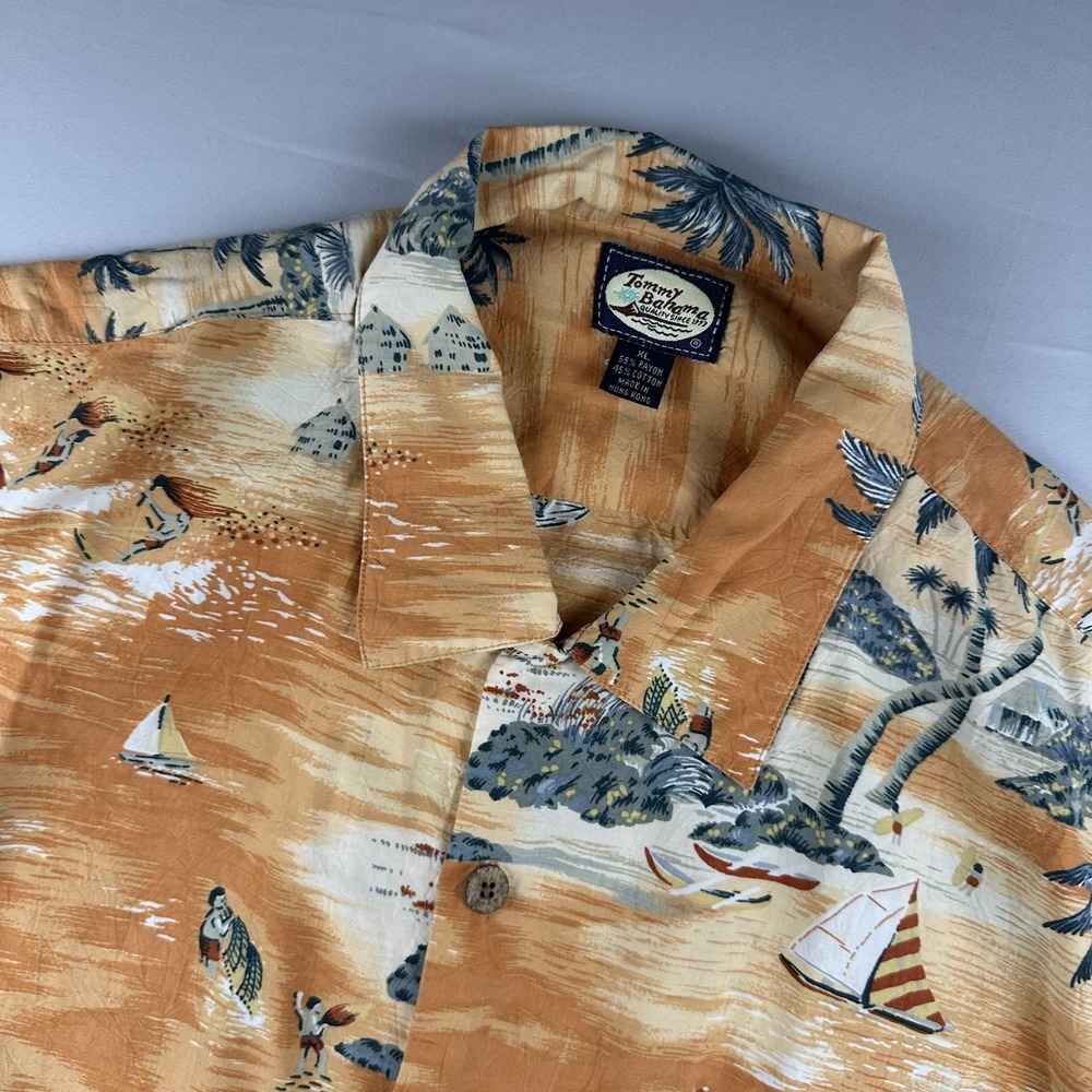Tommy Bahama Floral‎ Silk Hawaiian Shirt Men's XL Orange Beige Resort Vacation